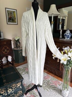 Joie XL Ivory Open Front Duster Cardigan Cable Knit Longline Sweater